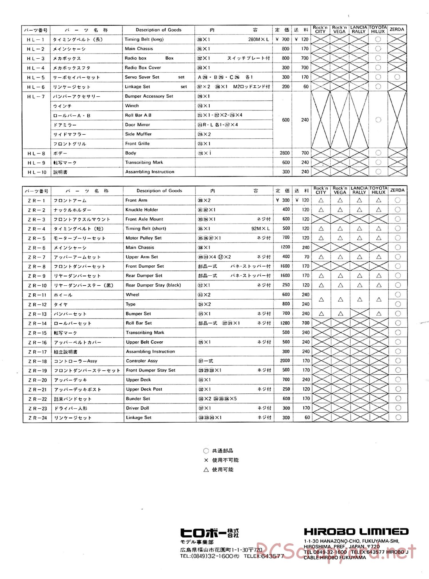 Hirobo - 44B Chassis - Compatible Parts List - Page 3