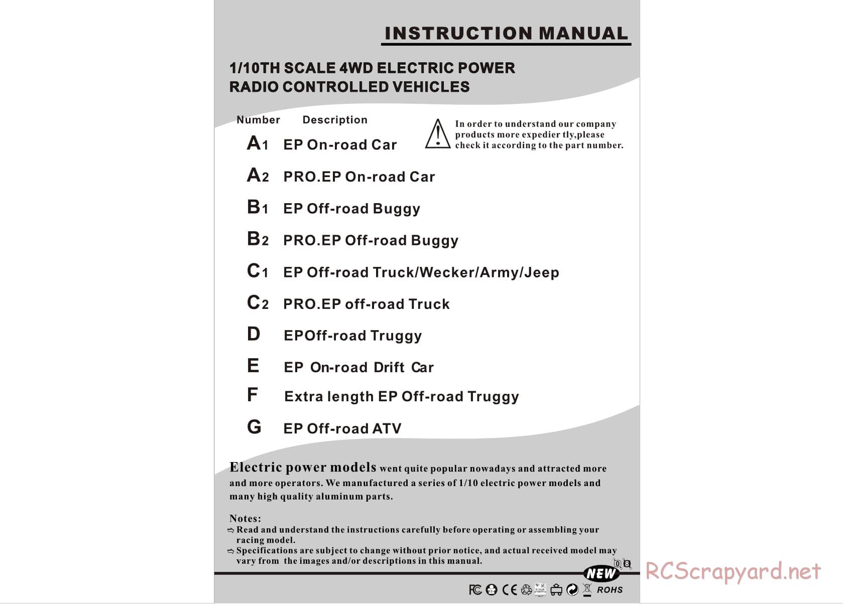 HSP / Redcat Racing - 1/10 Scale Electric - Manual - Page 1