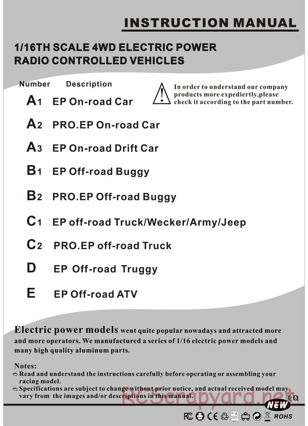 HSP Racing - 1/16 Electric Models - Manual - Page 1