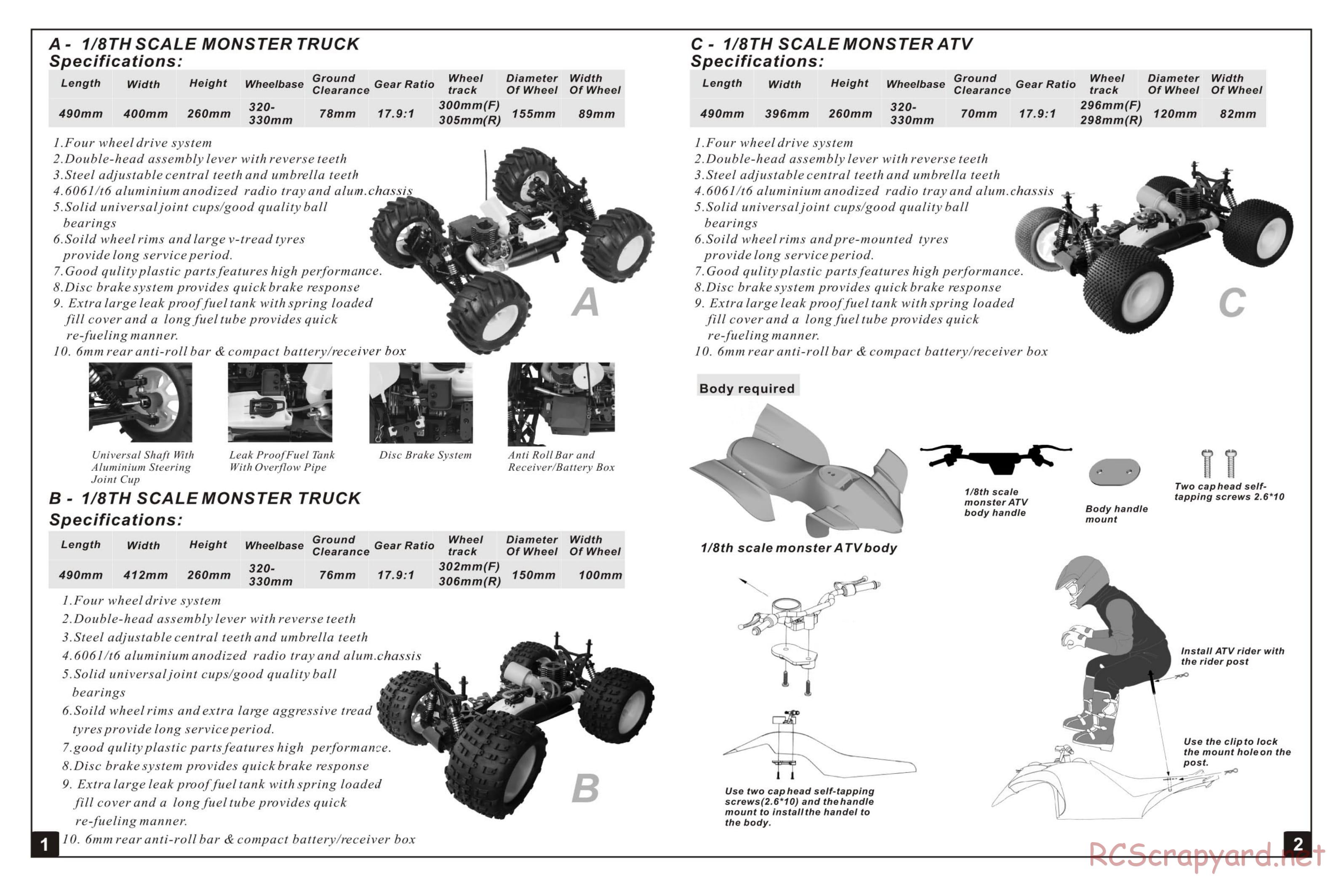 HSP Racing - 1/8 Nitro Monster Trucks - Manual - Page 2