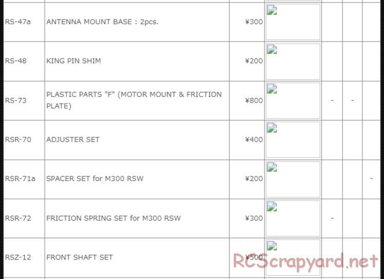 Kawada - M300RSW / M300SX / M300RSW Limited 2 - Parts List - Page 7