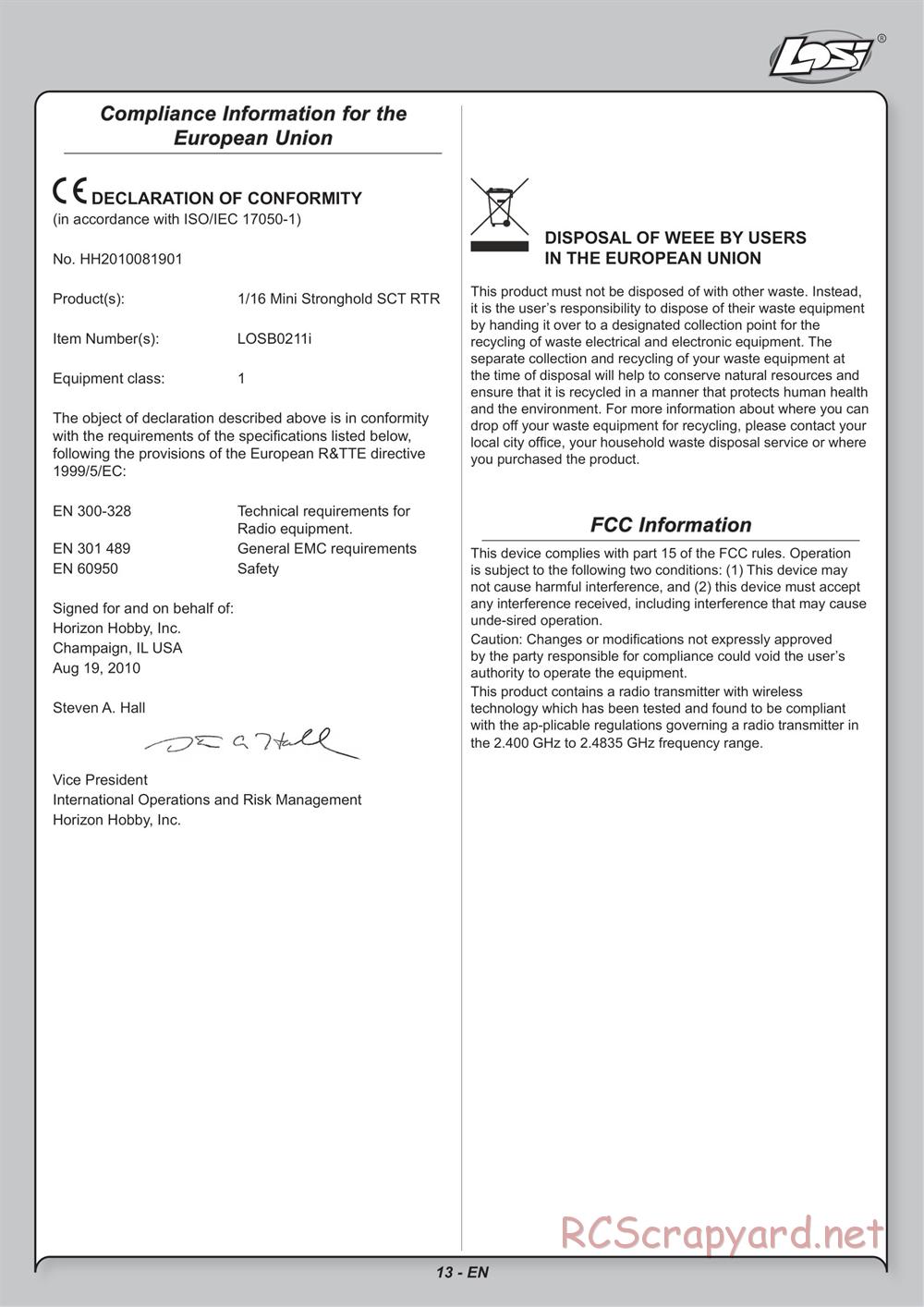 Team Losi - Mini Stronghold SCT - Manual - Page 13