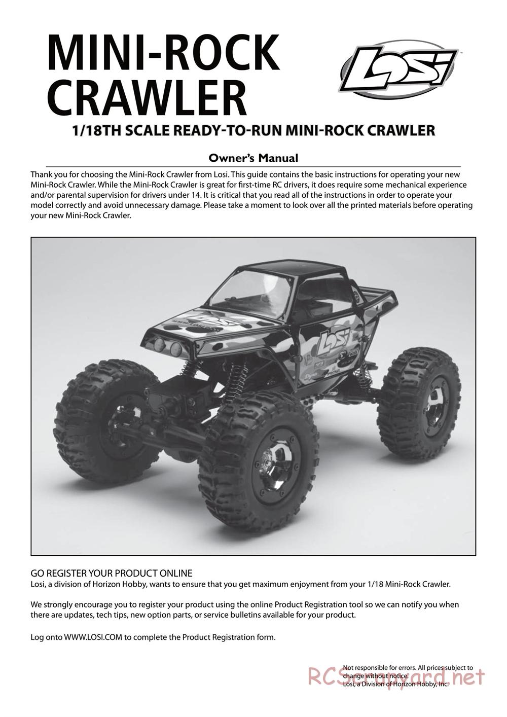 Team Losi - Mini Rock Crawler - Manual - Page 1