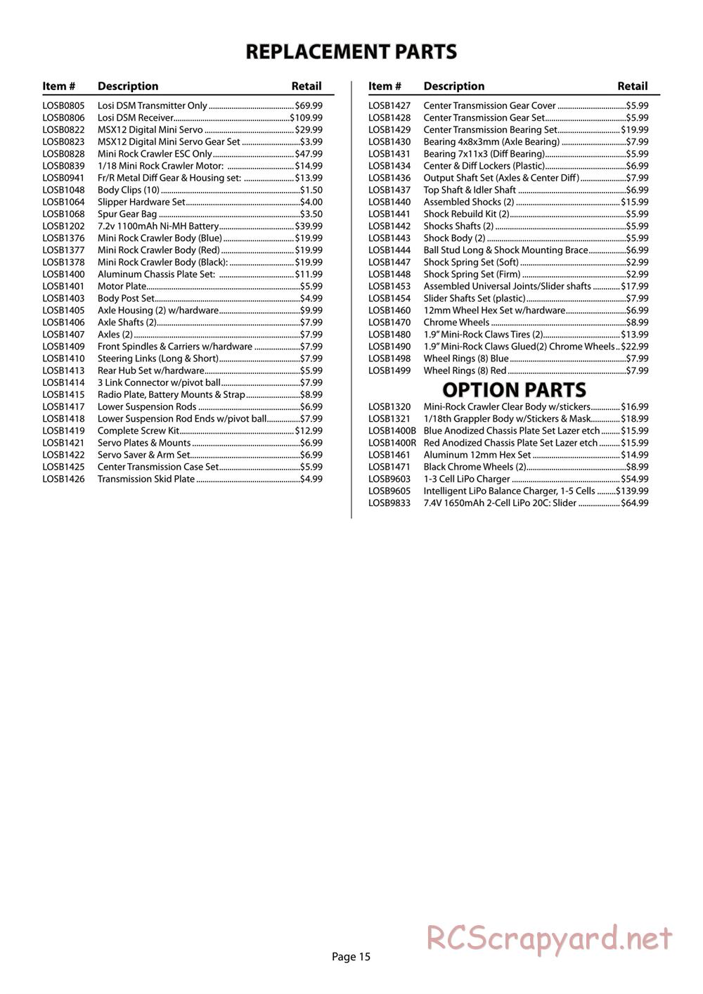 Team Losi - Mini Rock Crawler - Manual - Page 15