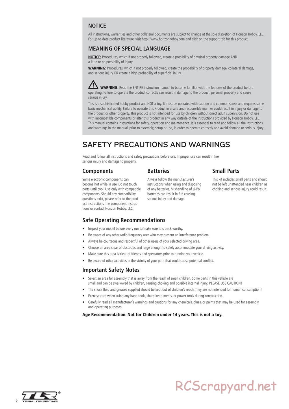 Team Losi - 22T 2.0 Race - Manual - Page 2