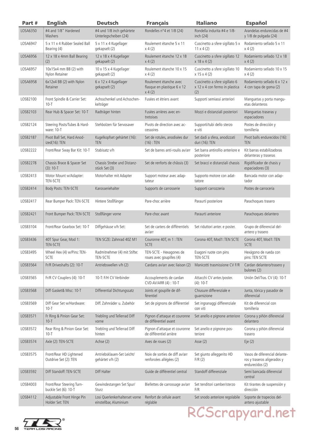 Team Losi - Ten-SCTE 3.0 - Manual - Page 56