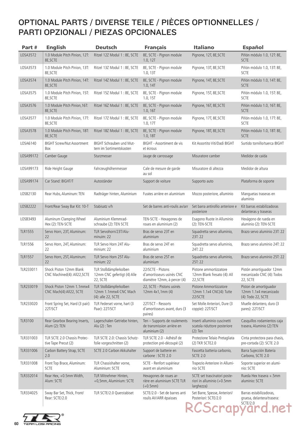 Team Losi - Ten-SCTE 3.0 - Manual - Page 60