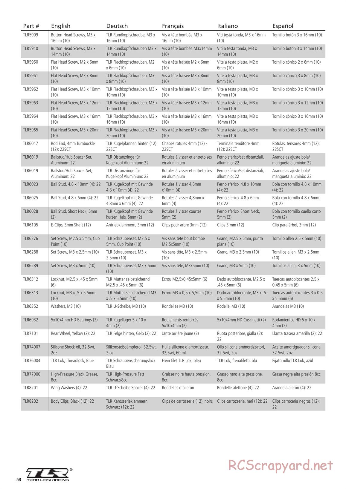 Team Losi - TLR 22 3.0 Spec Racer MM Race - Manual - Page 56