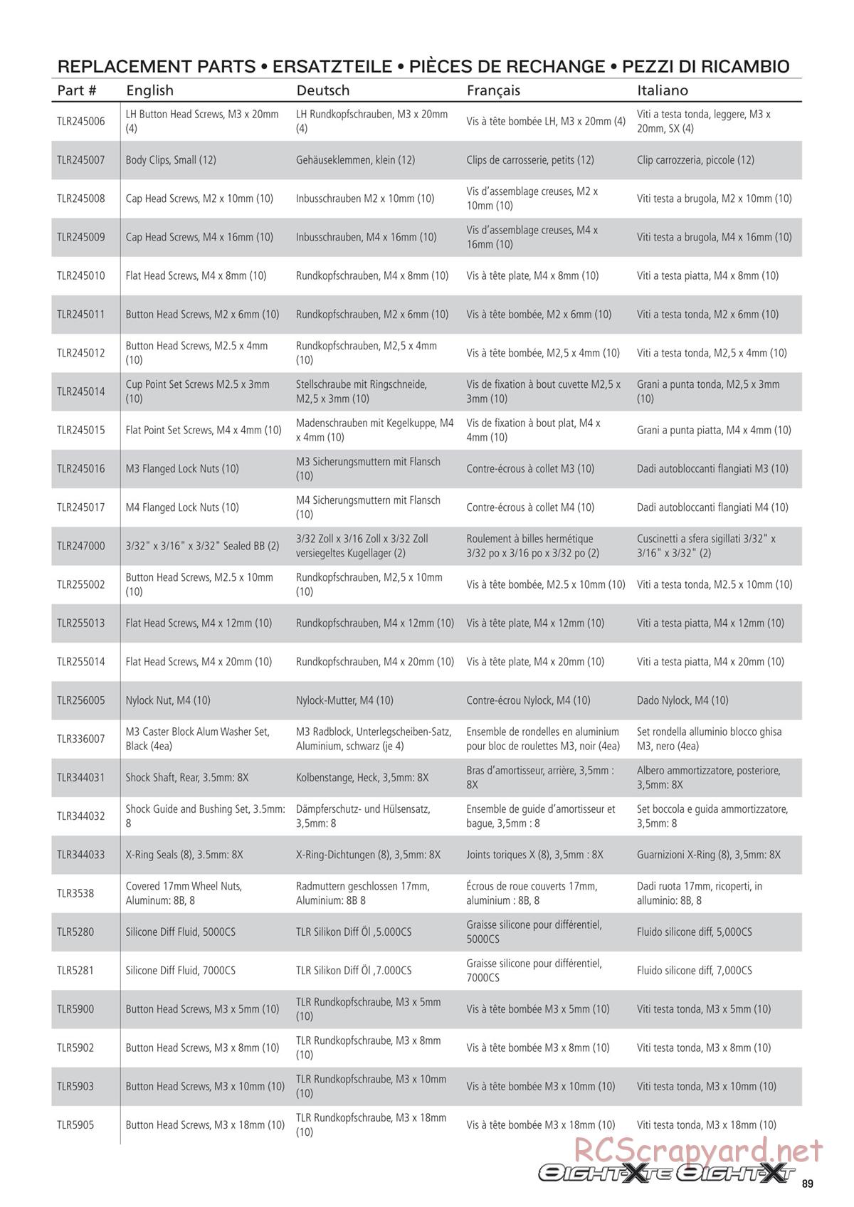 Team Losi - 8ight-XT/XTE Nitro/Electric Race - Manual - Page 89