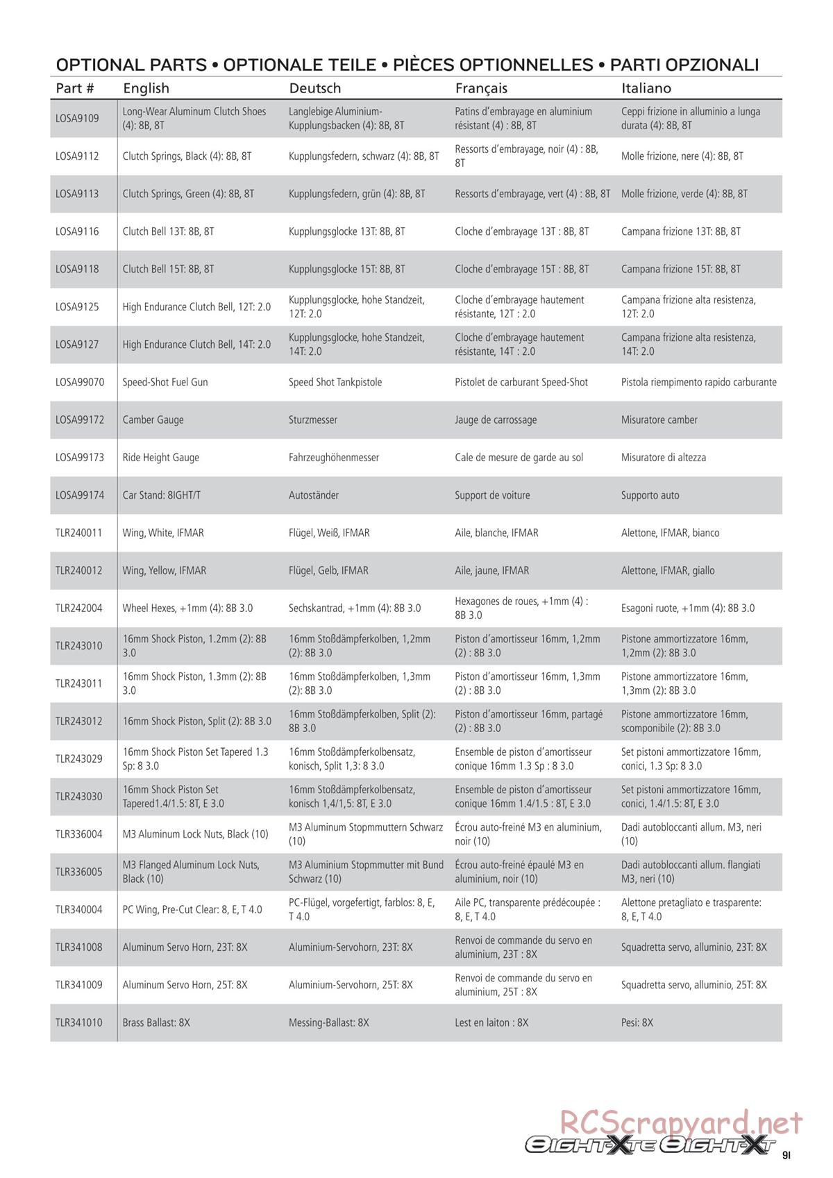 Team Losi - 8ight-XT/XTE Nitro/Electric Race - Manual - Page 91