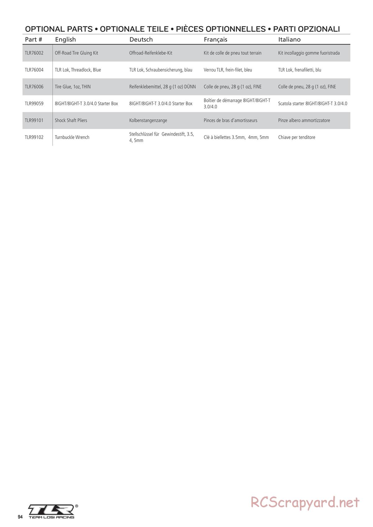 Team Losi - 8ight-XT/XTE Nitro/Electric Race - Manual - Page 94