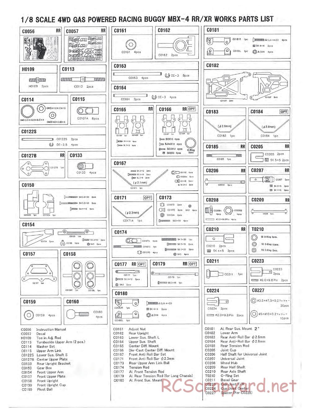 Mugen - MBX-4XR - Parts List - Page 1