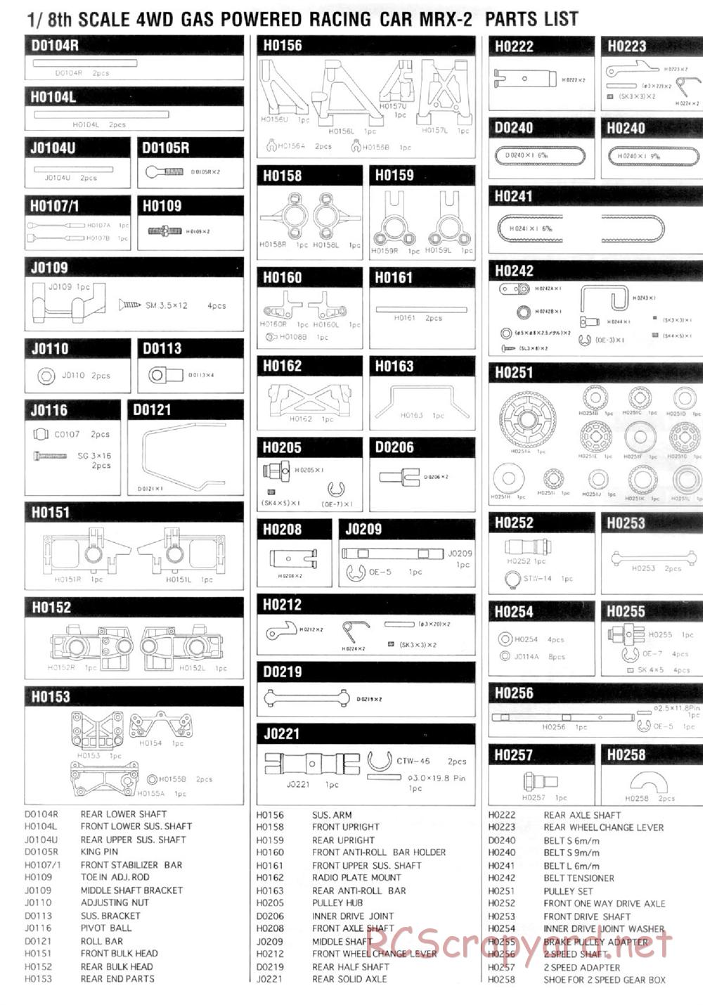 Mugen - MRX-2 - Parts List - Page 1