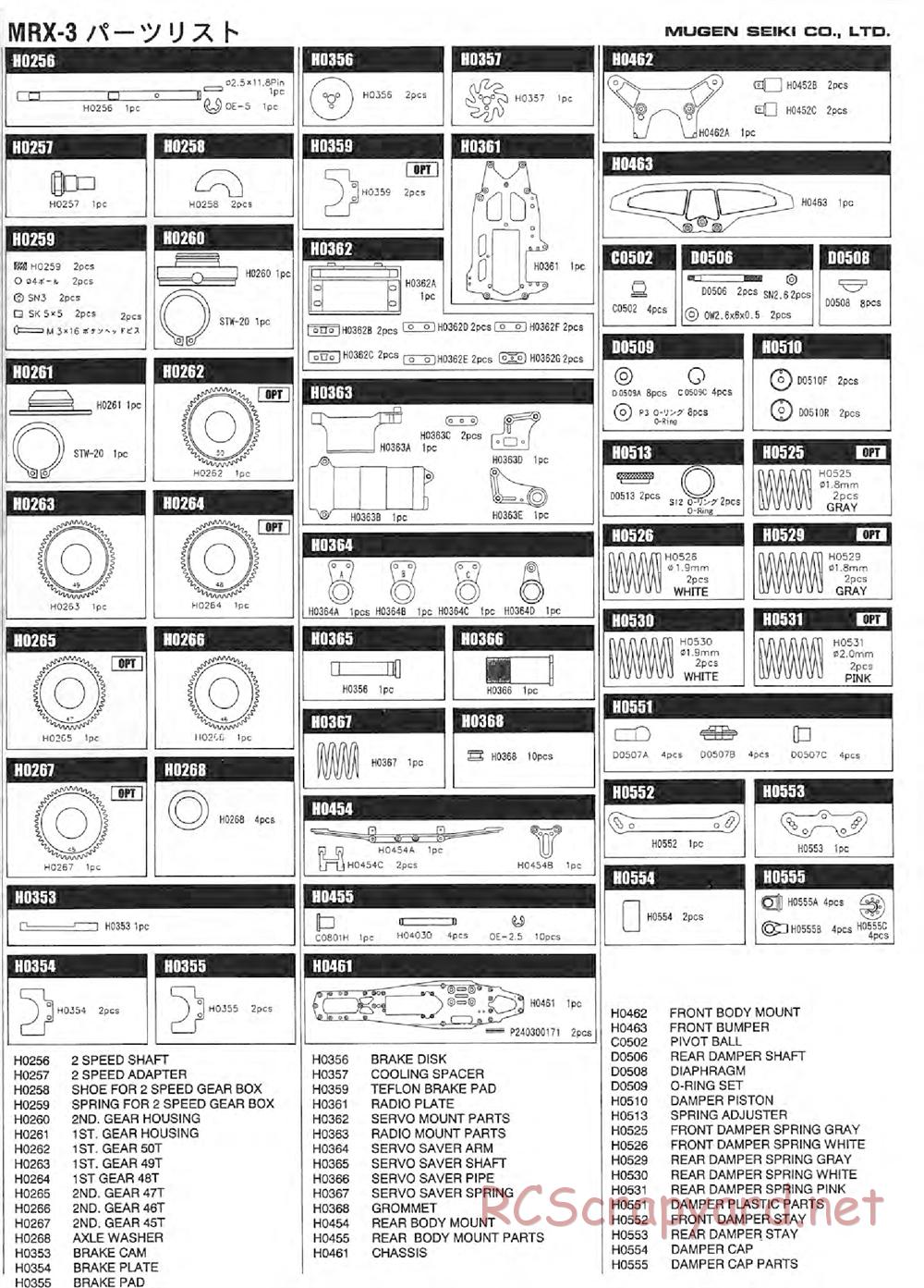 Mugen - MRX-3 - Parts List - Page 2