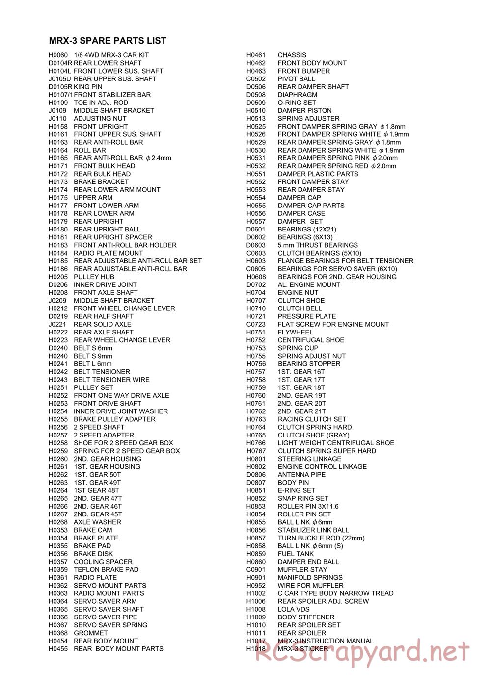 Mugen - MRX-3 - Parts List - Page 5