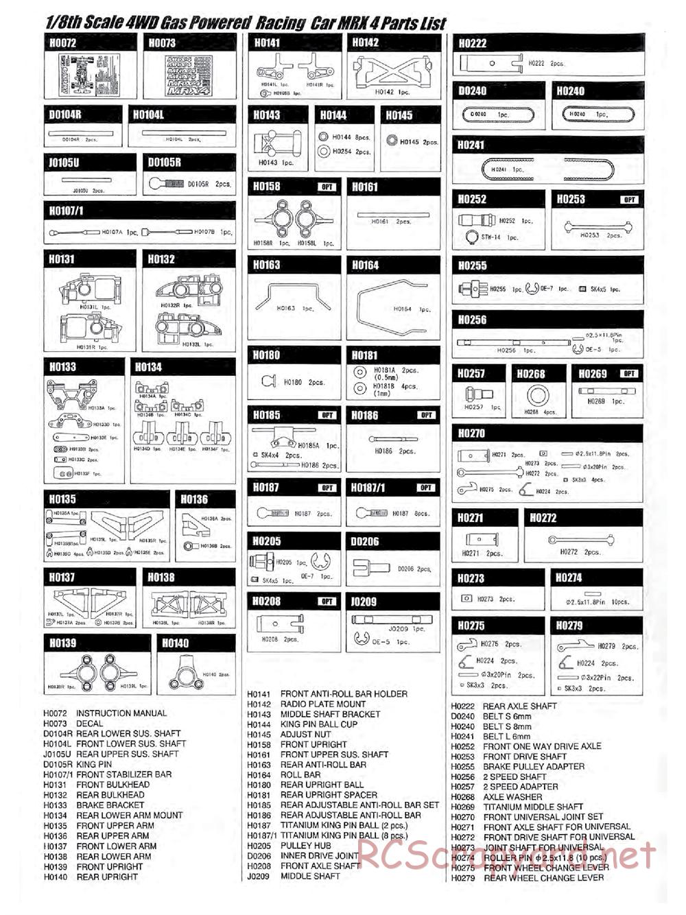 Mugen - MRX-4 - Parts List - Page 1