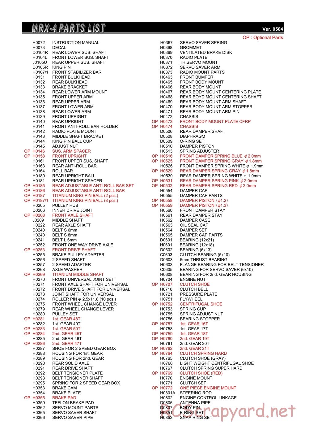 Mugen - MRX-4 - Parts List - Page 5