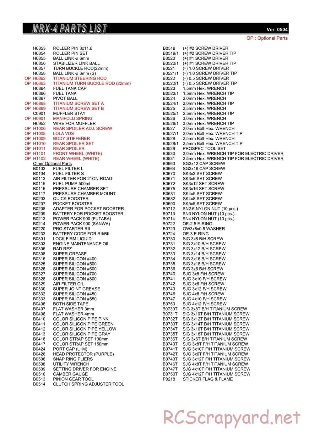 Mugen - MRX-4 - Parts List - Page 6