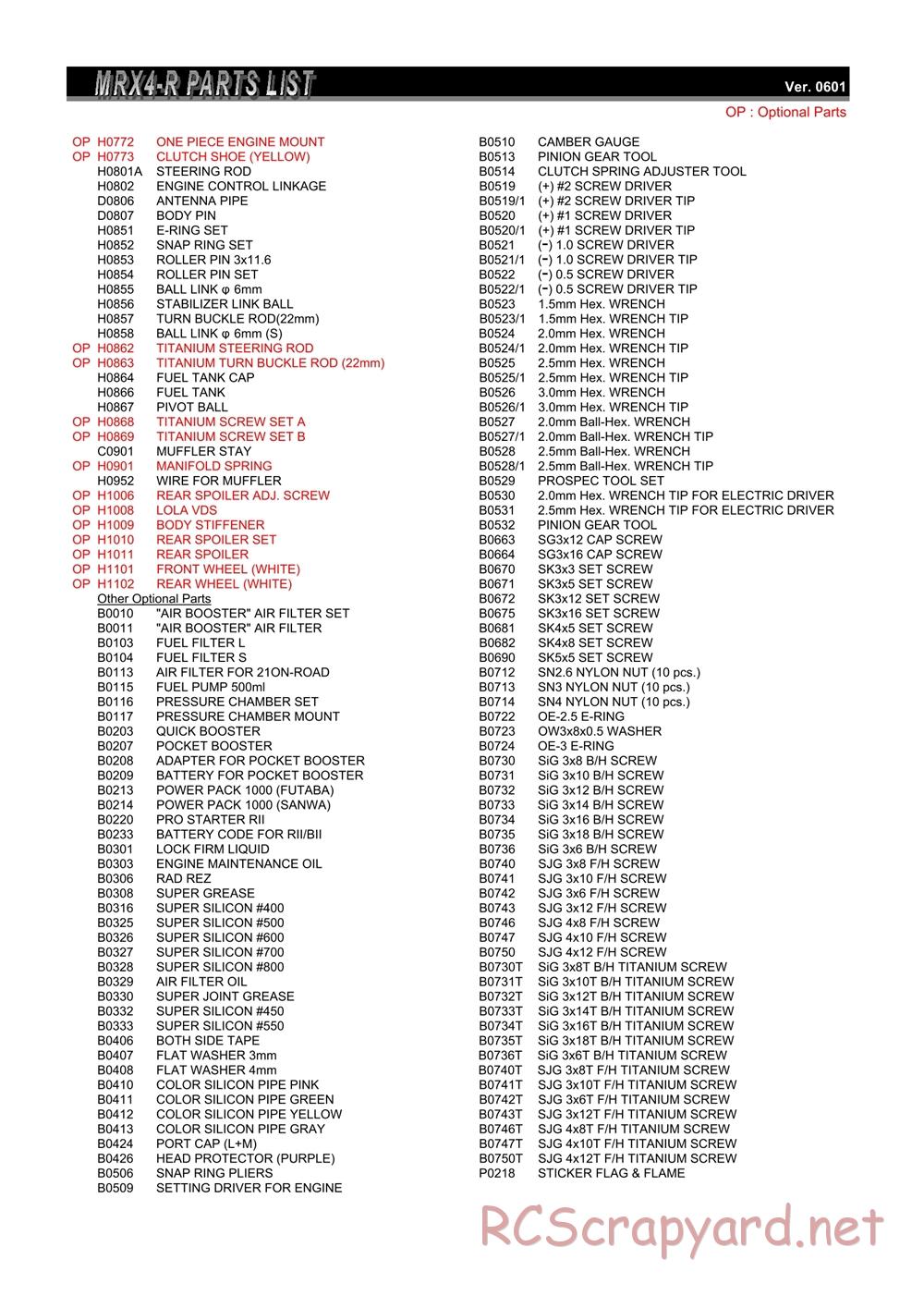 Mugen - MRX-4R - Parts List - Page 2