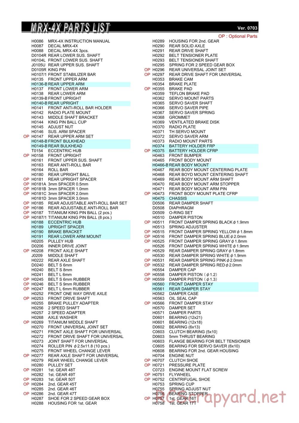 Mugen - MRX-4X - Parts List - Page 3