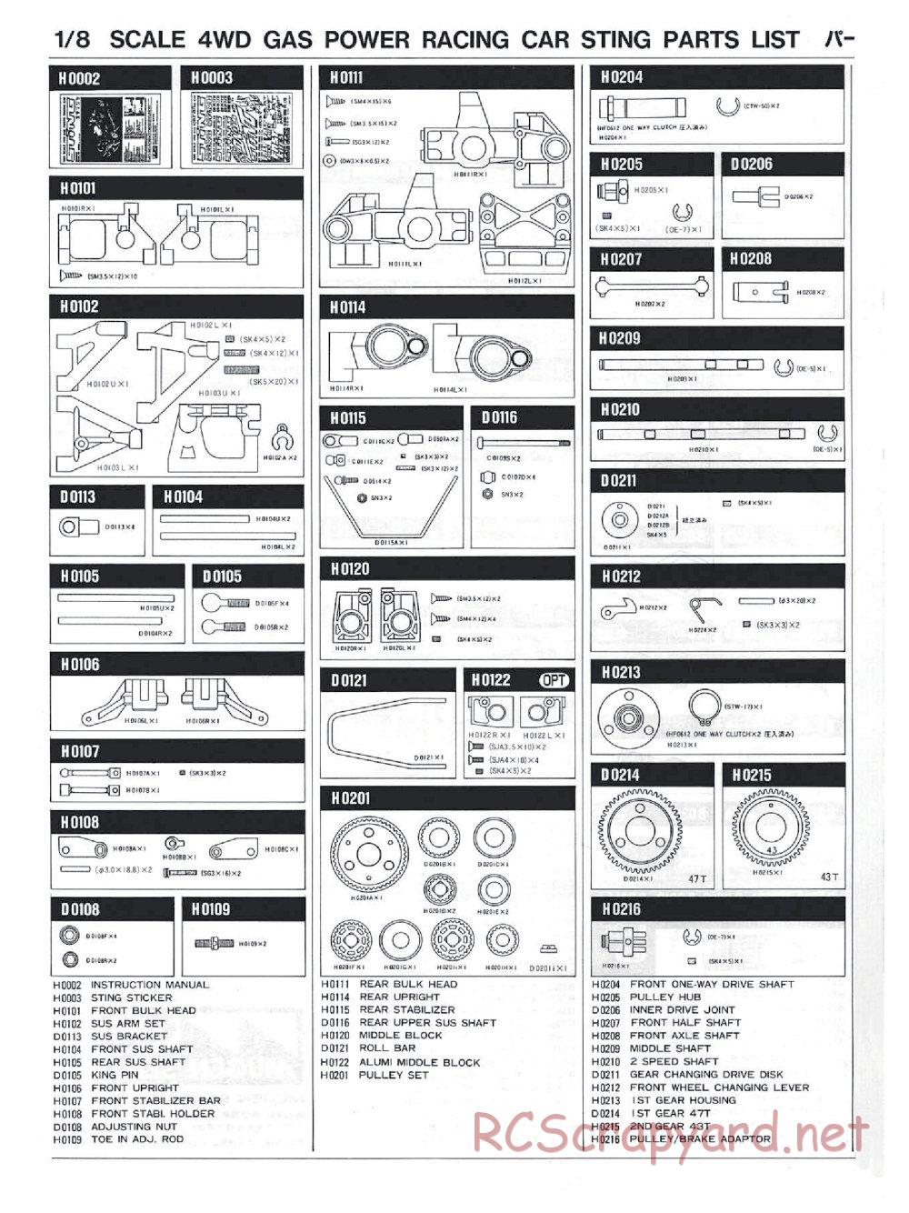 Mugen - Sting - Parts List - Page 1