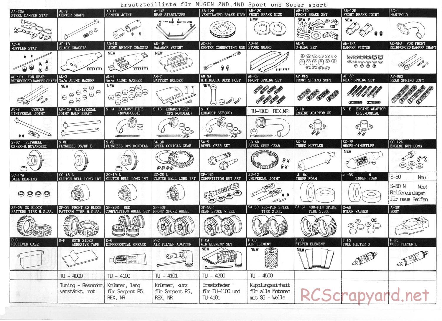 Mugen - Super Sport - Parts List - Page 1