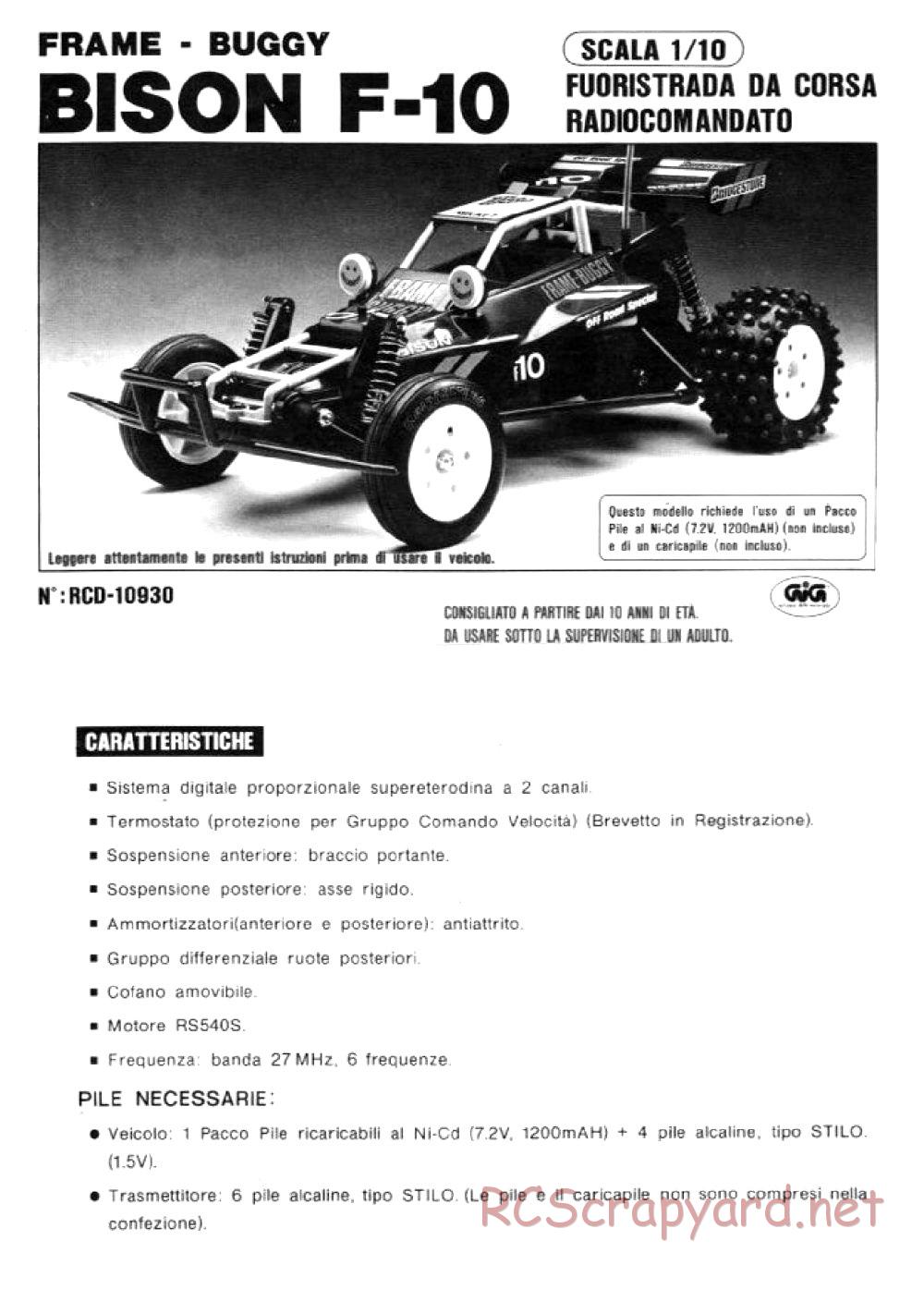 Nikko - Bison F-10 - Frame Buggy - Manual - Page 1