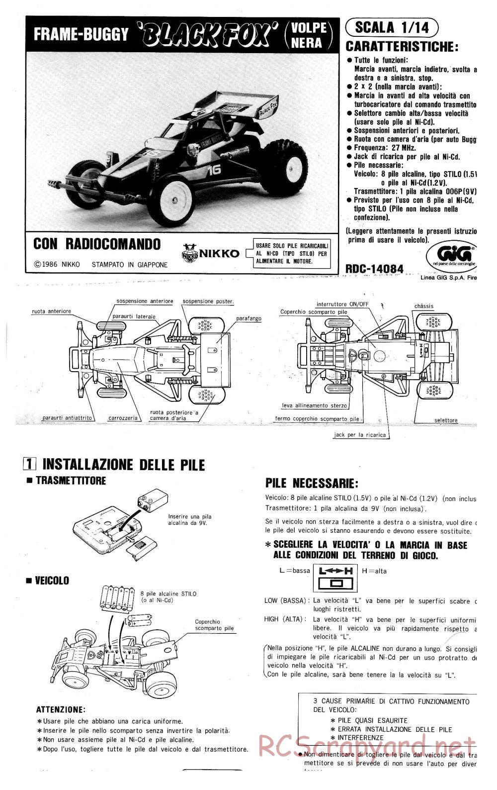 Nikko - Black Fox - Frame Buggy - Manual - Page 1