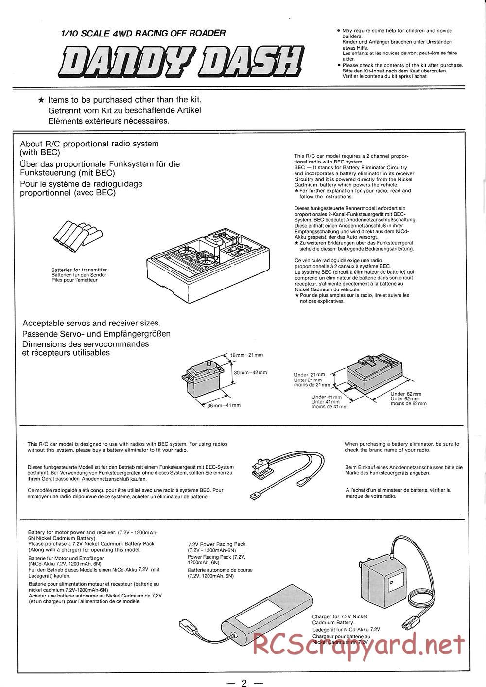 Nikko - Dandy Dash - Manual - Page 2