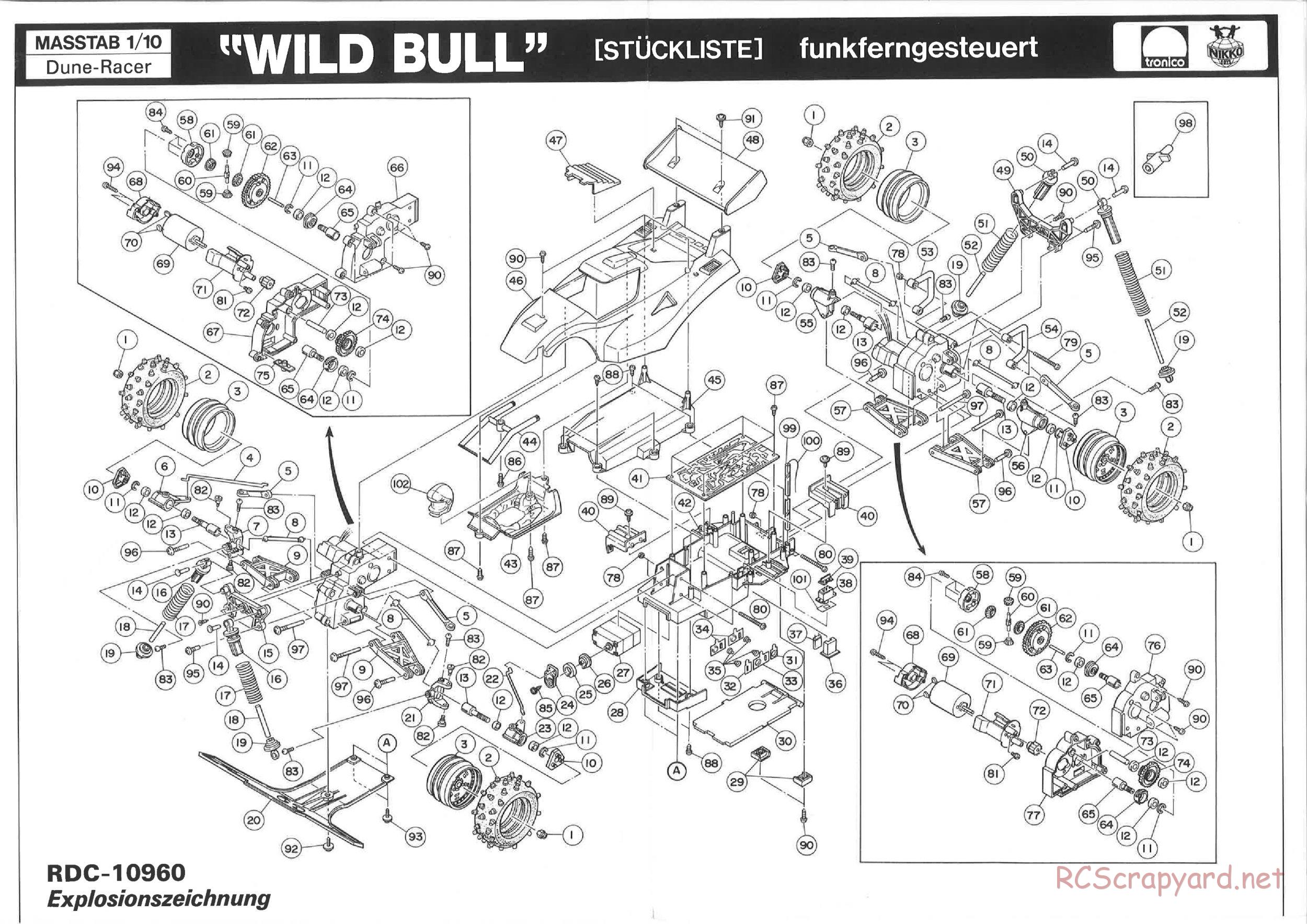 Nikko / Tronico - Wild Bull - Exploded View and Parts List - Page 1