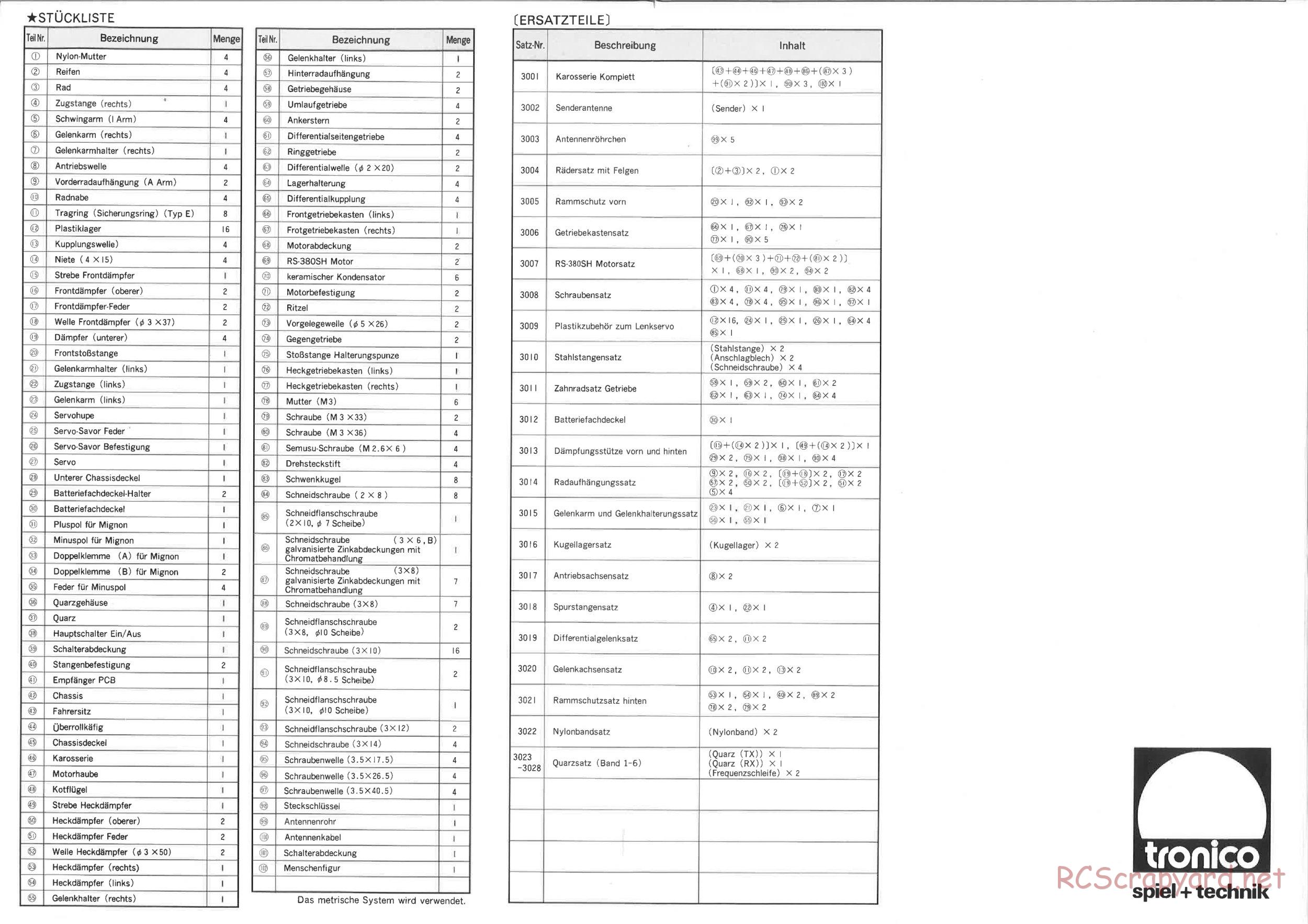 Nikko / Tronico - Wild Bull - Exploded View and Parts List - Page 2