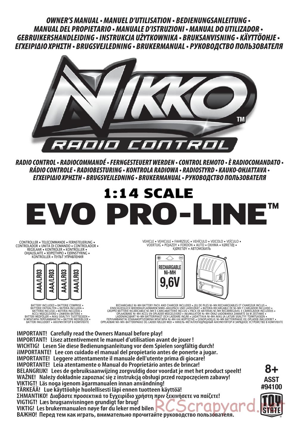 Nikko - Evo Pro-Line On-Road - 1/14 Scale - Manual - Page 1