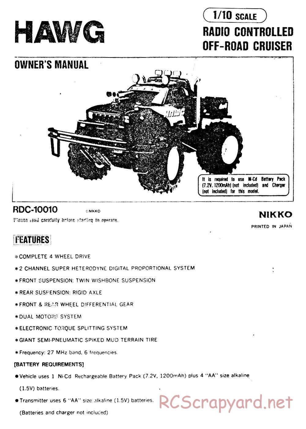 Nikko - Hawg 4WD - Manual - Page 1