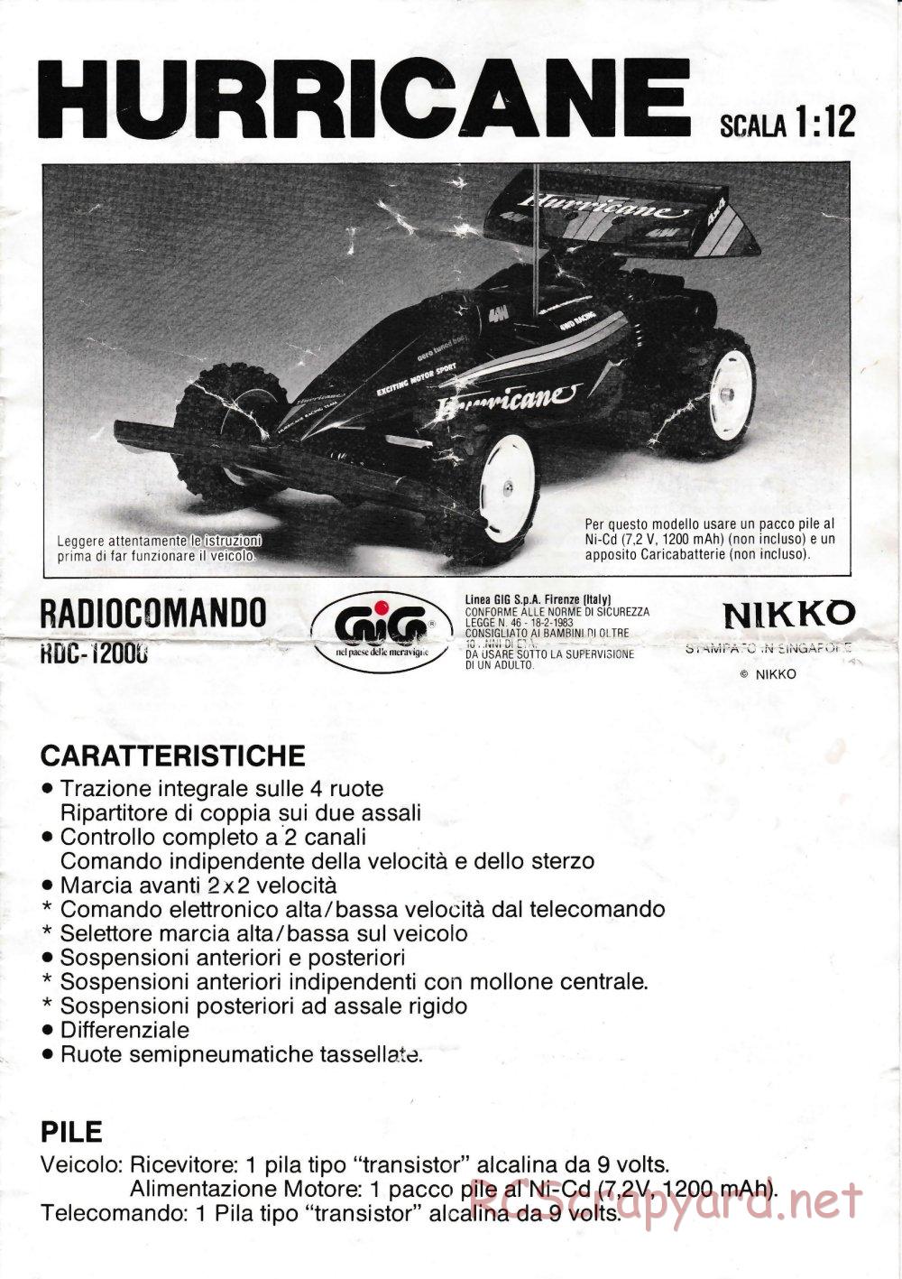 Nikko - Hurricane - Frame Buggy - Manual - Page 1