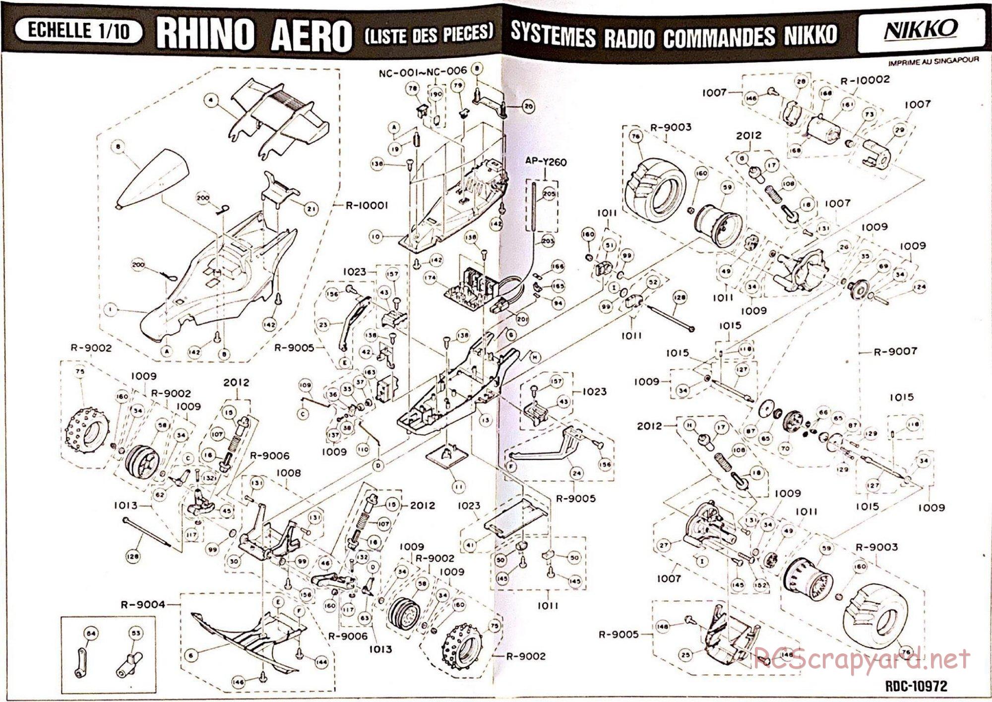 Nikko - Rhino Aero - Exploded View and Parts List - Page 1