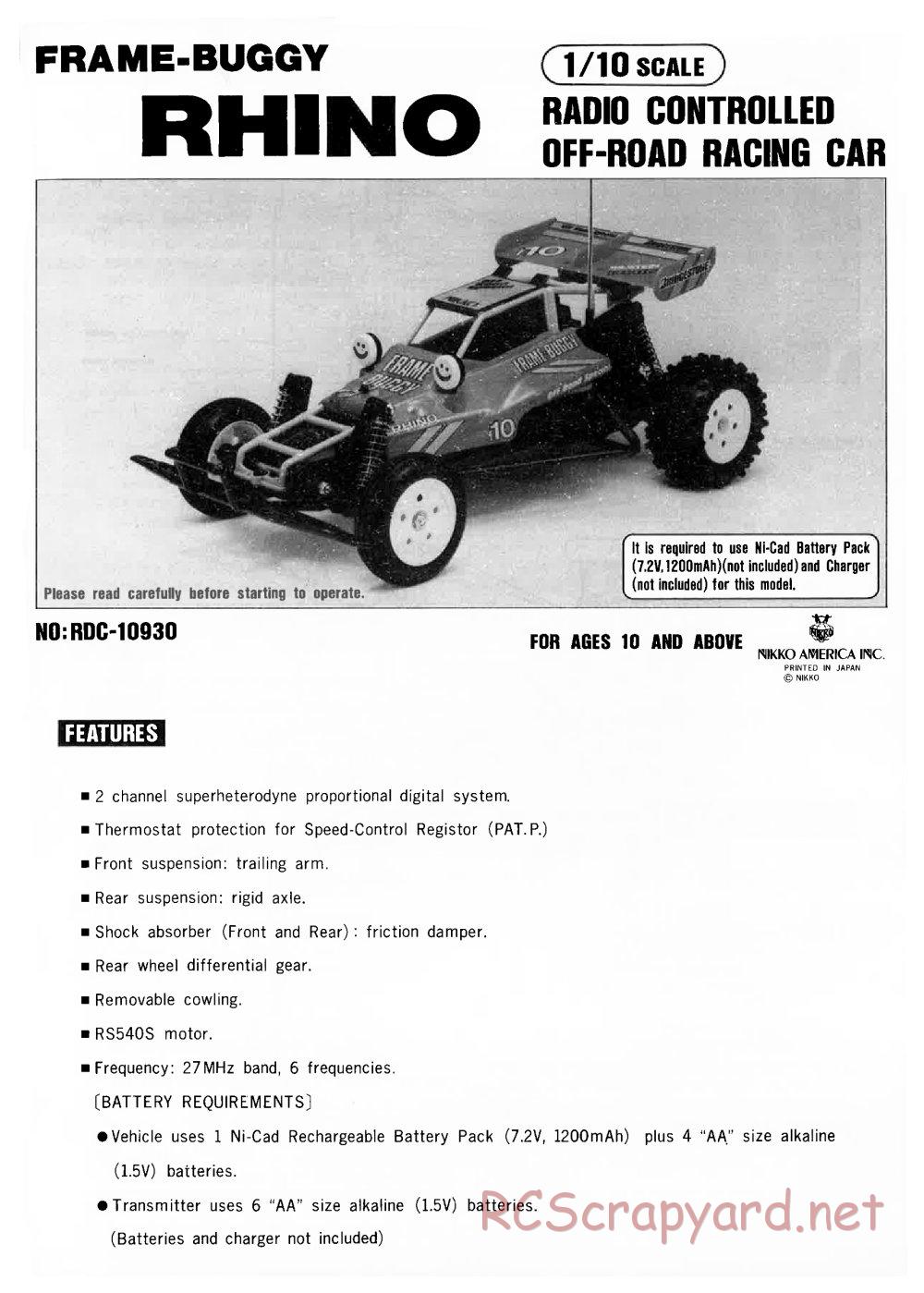 Nikko - Rhino F-10 - Frame Buggy - Manual - Page 1