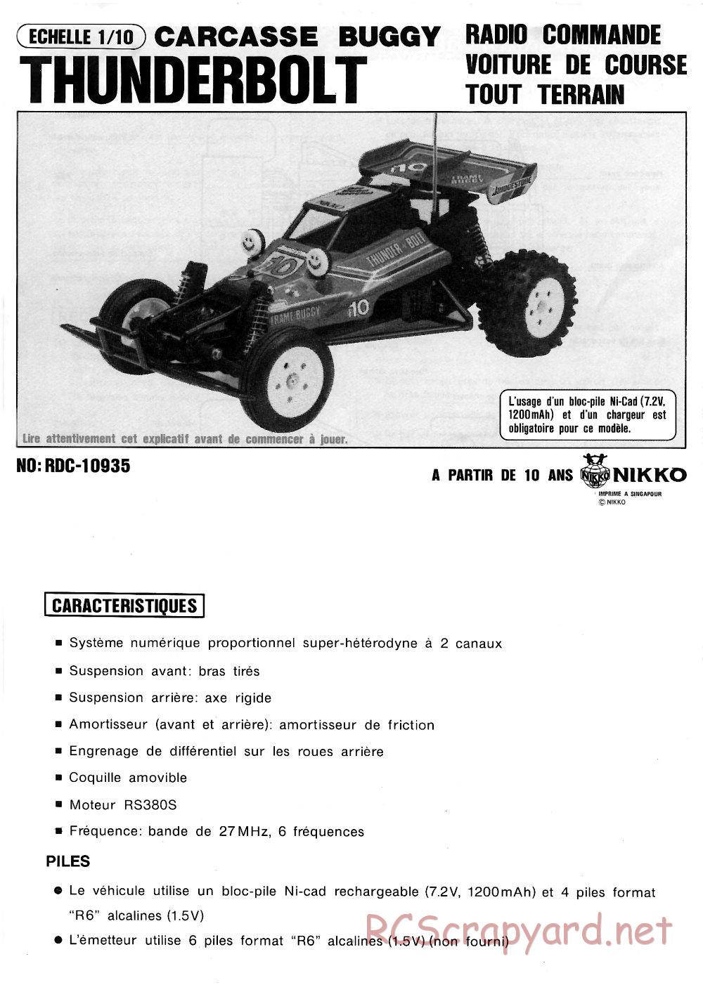 Nikko - Thunderbolt - Frame Buggy - Manual - Page 1