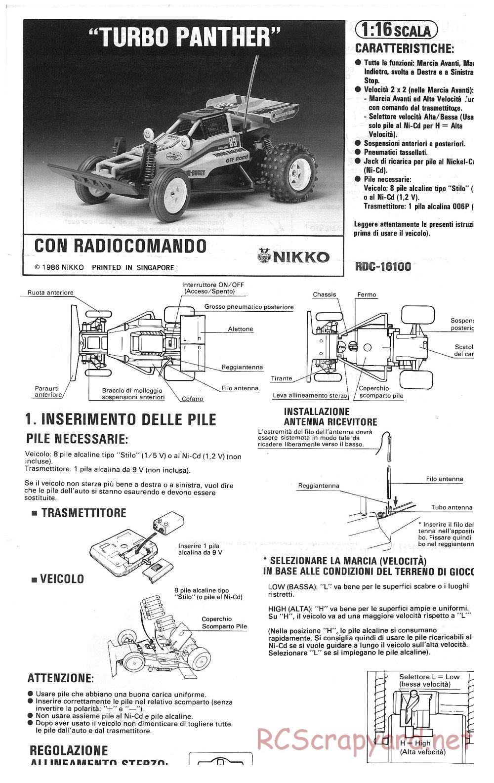 Nikko - Turbo Panther - Manual - Page 1