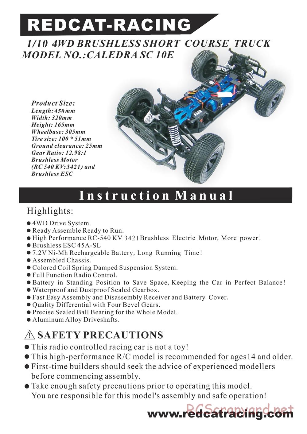 Redcat Racing - Caldera SC 10E - Manual - Page 1