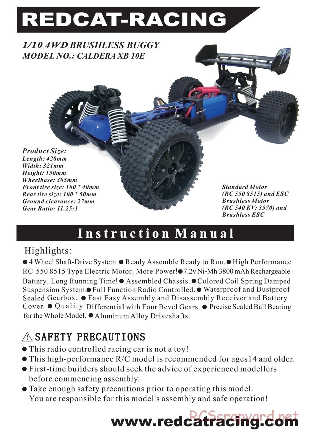 Redcat Racing - Caldera XB 10E - Manual - Page 1