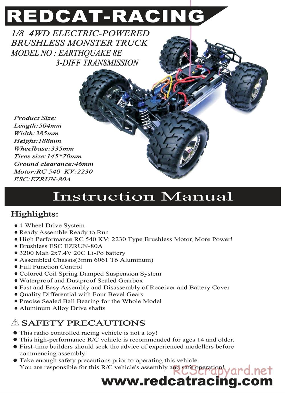 Redcat Racing - Earthquake 8E - Manual - Page 1