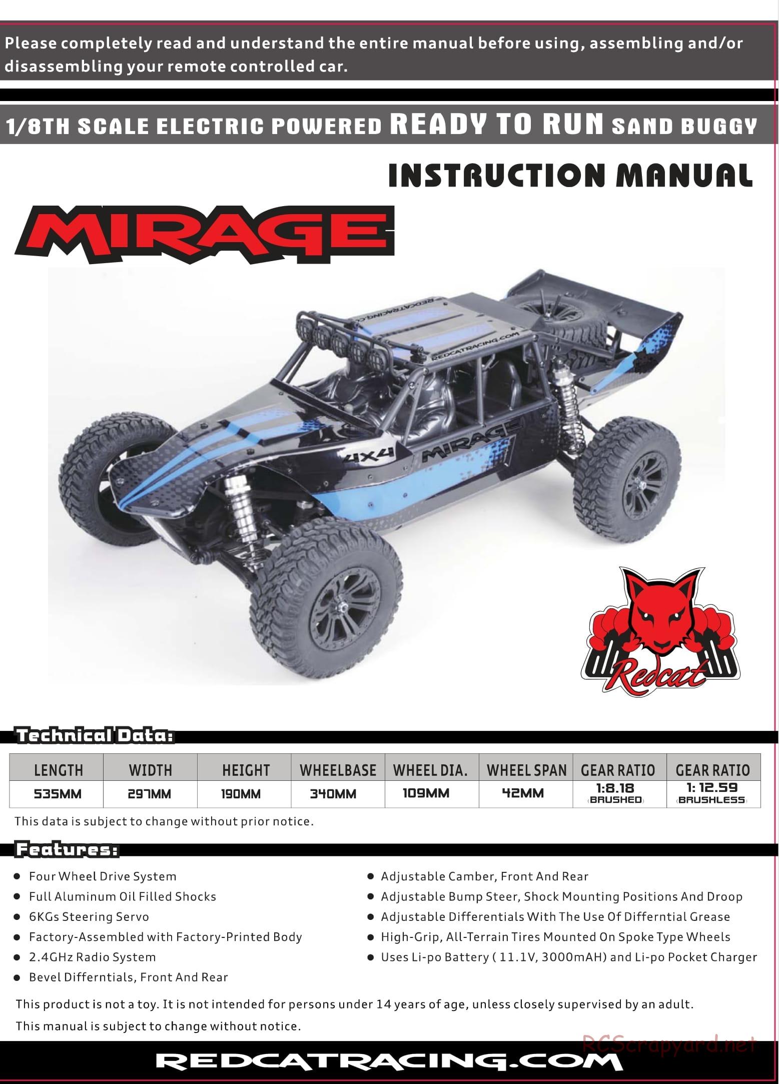 Redcat Racing - Mirage Sand Rail - Manual - Page 1