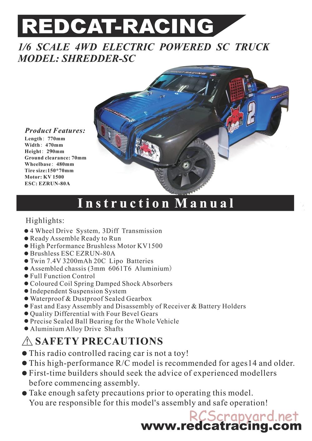 Redcat Racing - Shredder SC - Manual - Page 1