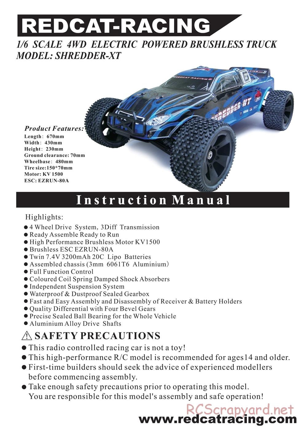 Redcat Racing - Shredder XT - Manual - Page 1