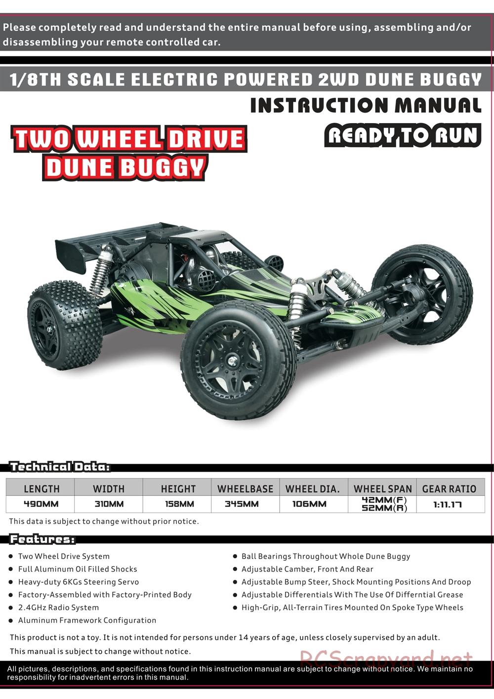 Redcat Racing - Tsunami Sand Rail / Dune Buggy - Manual - Page 1