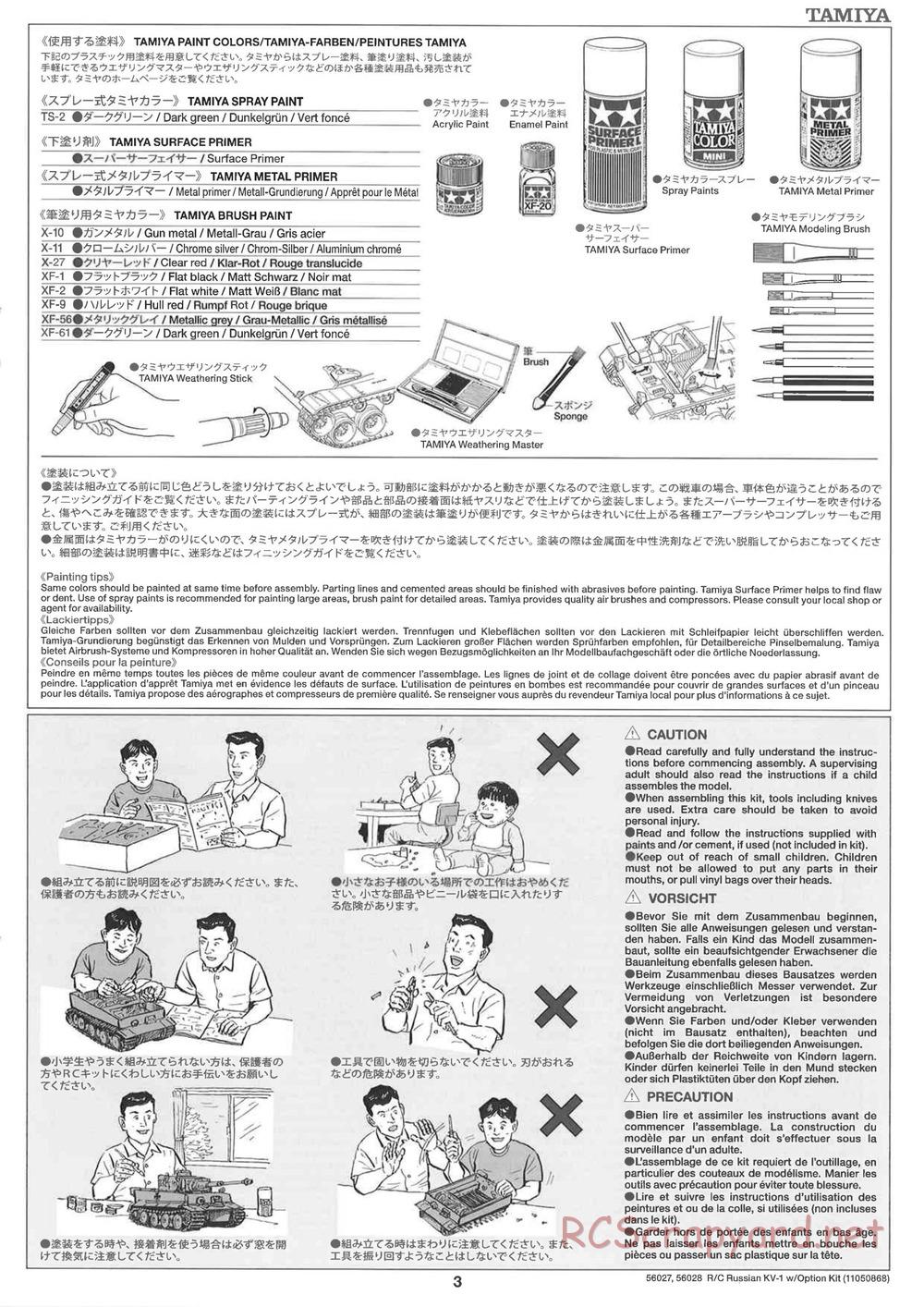 Tamiya - Russian Heavy Tank KV-1 - 1/16 Scale Chassis - Manual - Page 3