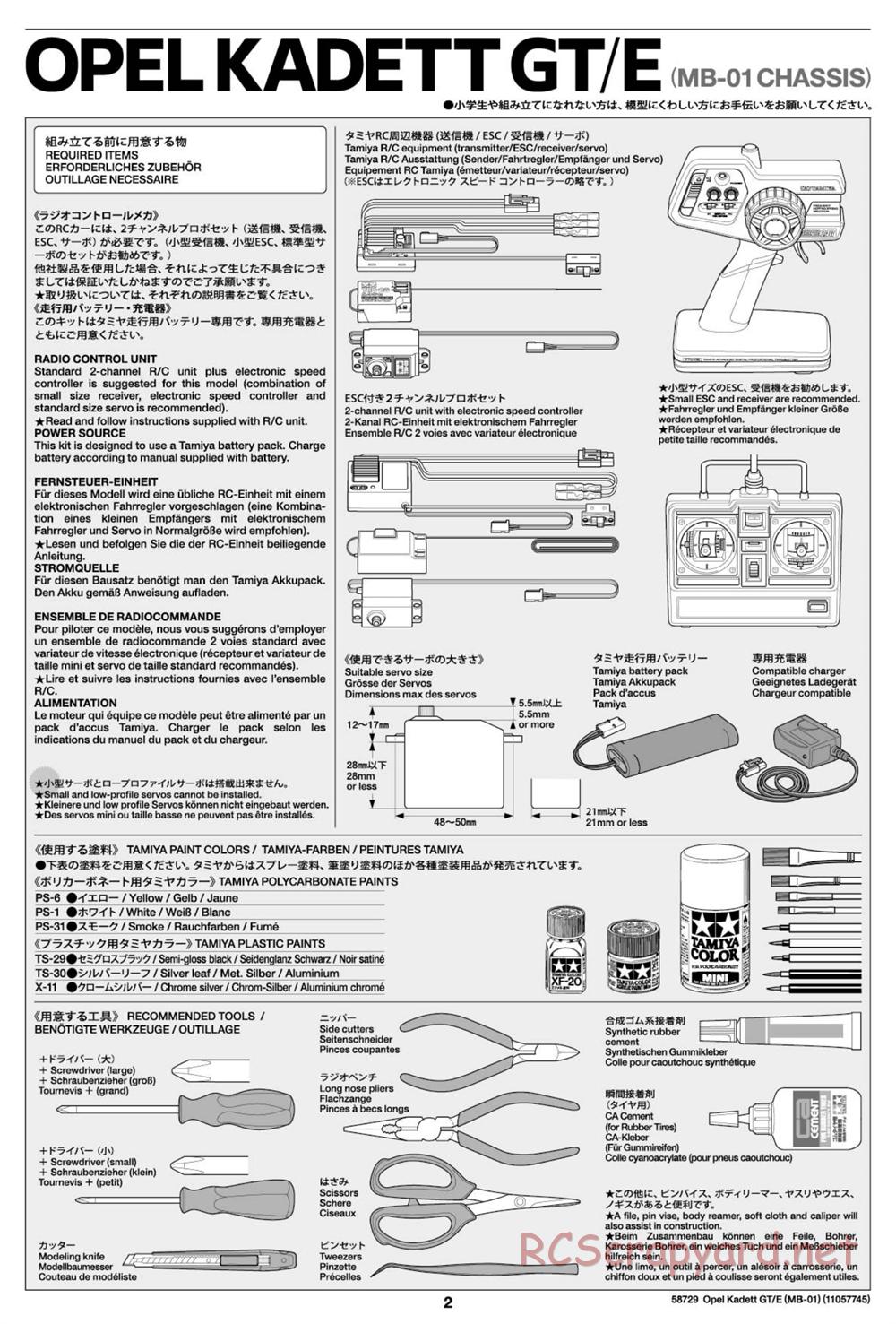 Tamiya - Opel Kadett GT/E - MB-01 Chassis - Manual - Page 2