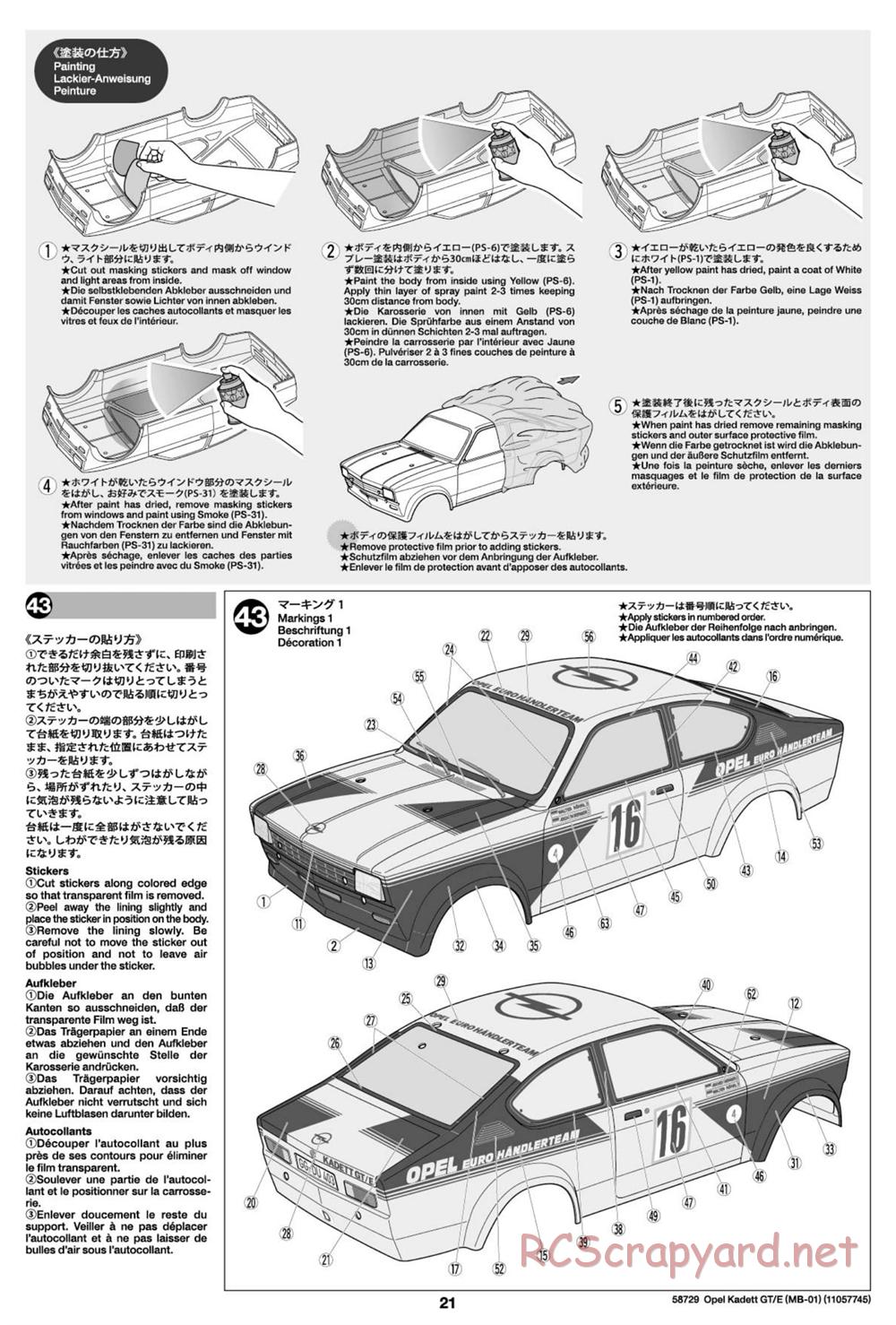 Tamiya - Opel Kadett GT/E - MB-01 Chassis - Manual - Page 21