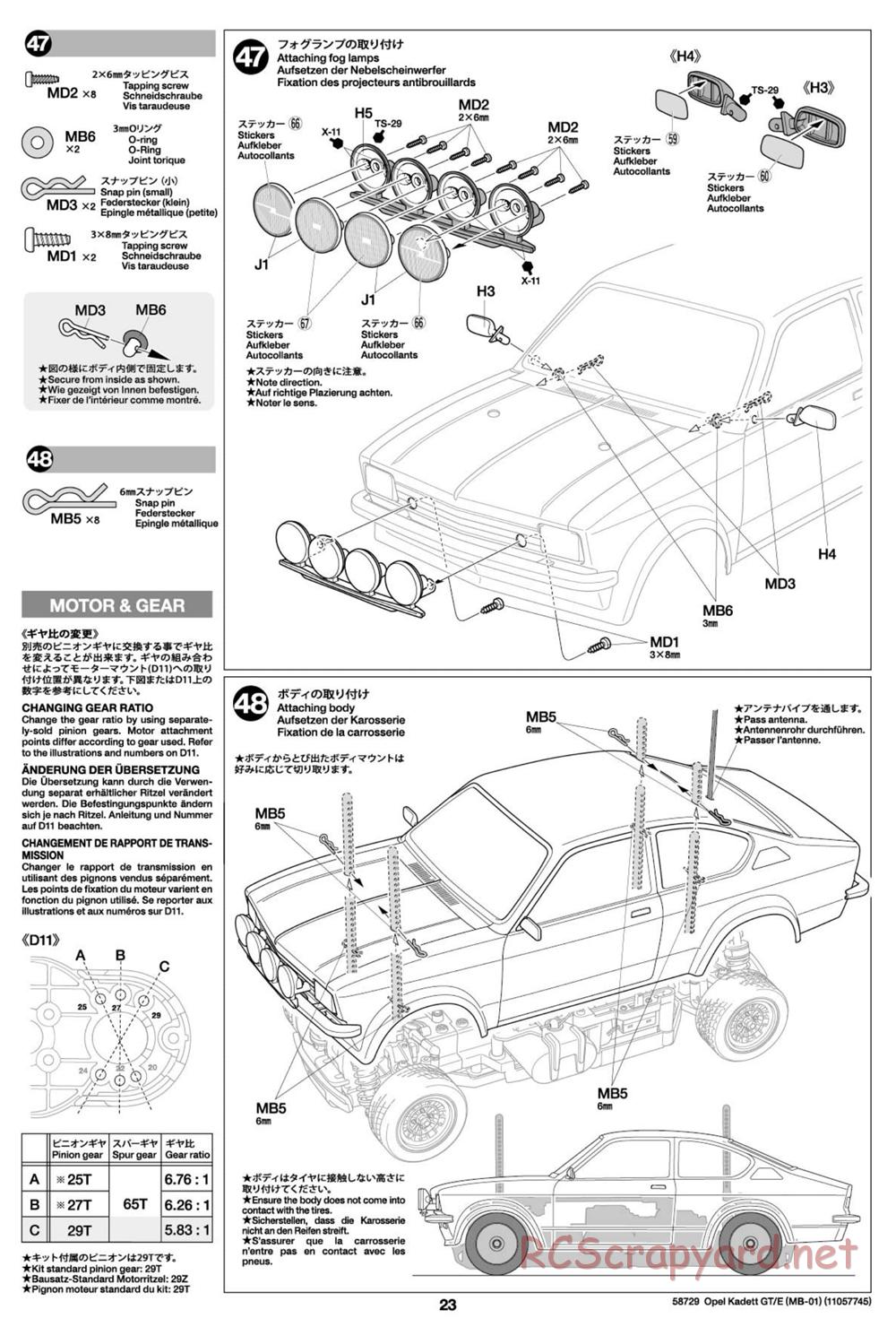 Tamiya - Opel Kadett GT/E - MB-01 Chassis - Manual - Page 23