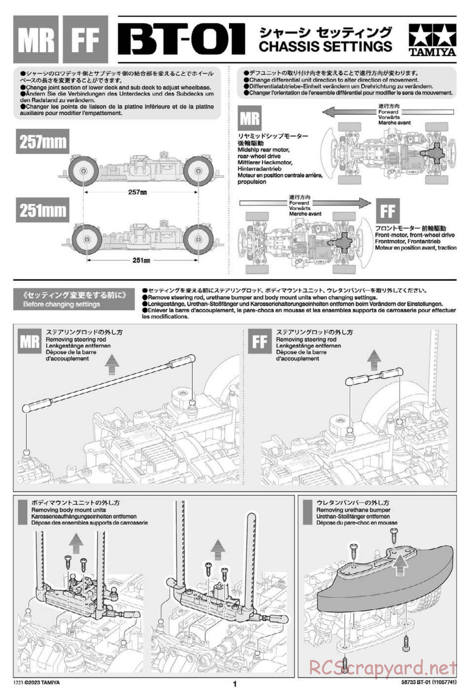 Tamiya - BT-01 Chassis - MR / FF Settings Manual - Page 1